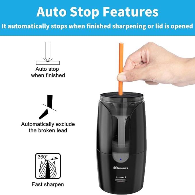 tenwin Chargeable Electric Pencil Sharpener, Heavy Duty Adjustable Art - Image 4