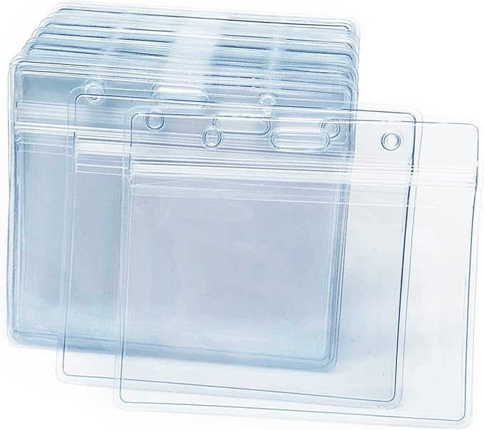 100 Pcs Clear Plastic Horizontal Name Badge ID Card Holders by Orcielo