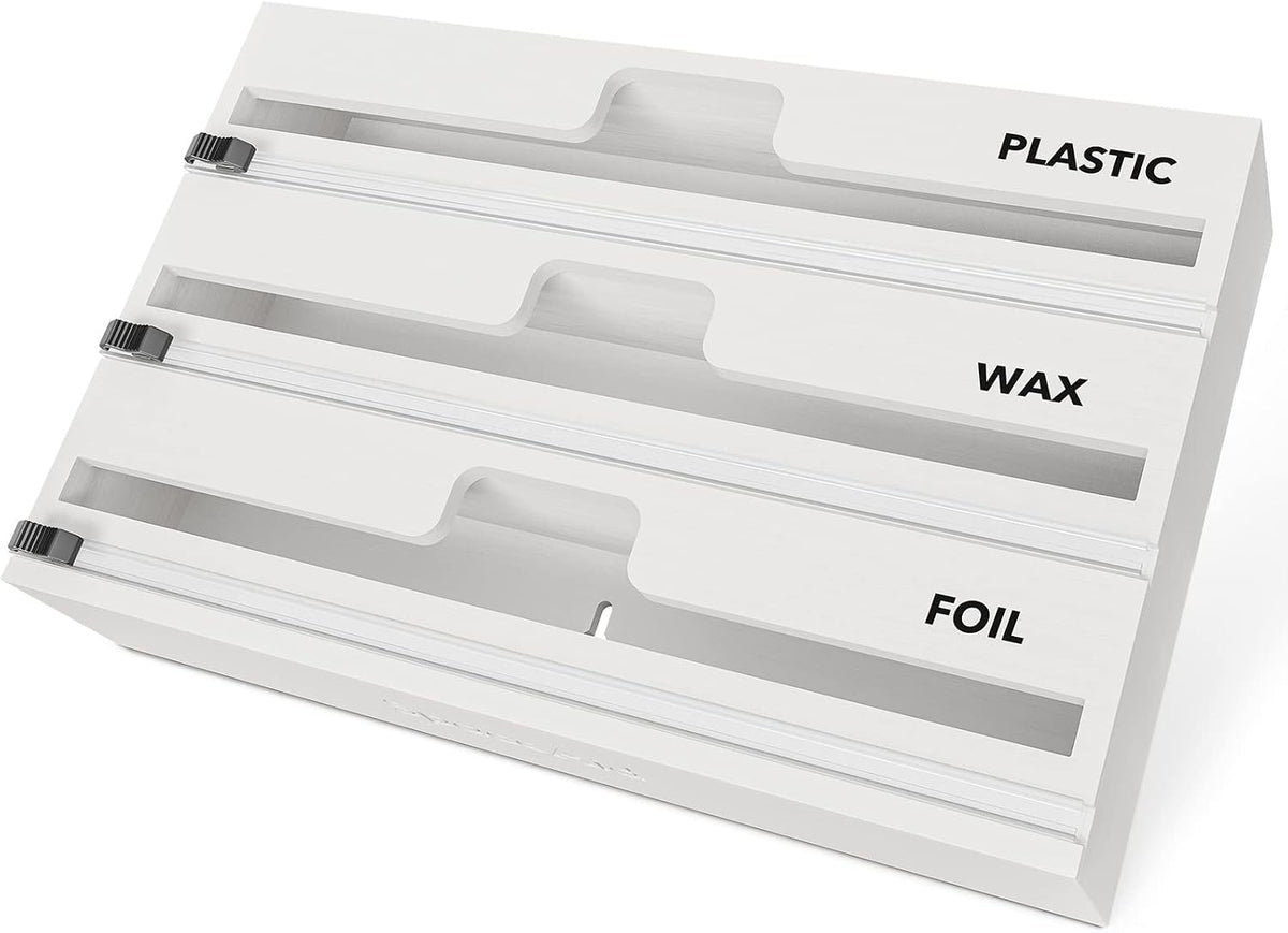 SpaceAid WrapNeat 3 in 1 Wrap Organizer with Cutter and Labels, Plastic Wrap,...