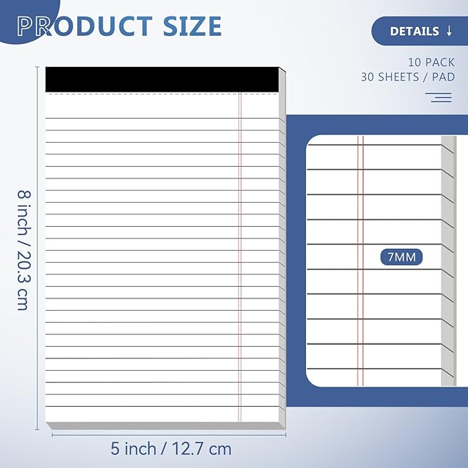 10 Pack of Legal Pad Writing Pads 5" x 8" Notepad 80gsm Recycled Paper Small - Image 2