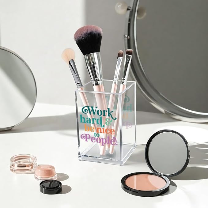 Vgrti Work Hard Be Nice to People Acrylic Cosmetic Pencil Pen Holder Cup - Image 3