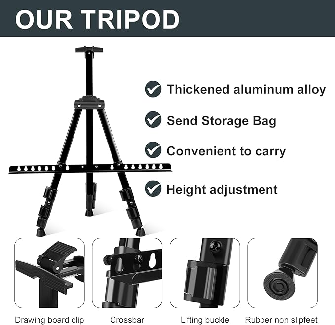 AROIC 8 Pack Painting Display Easel Stand Portable Adjustable Metal Tripod - Image 5