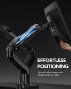 huanuo dual monitor stand, fully adjustable gaming monitor showing dimensions