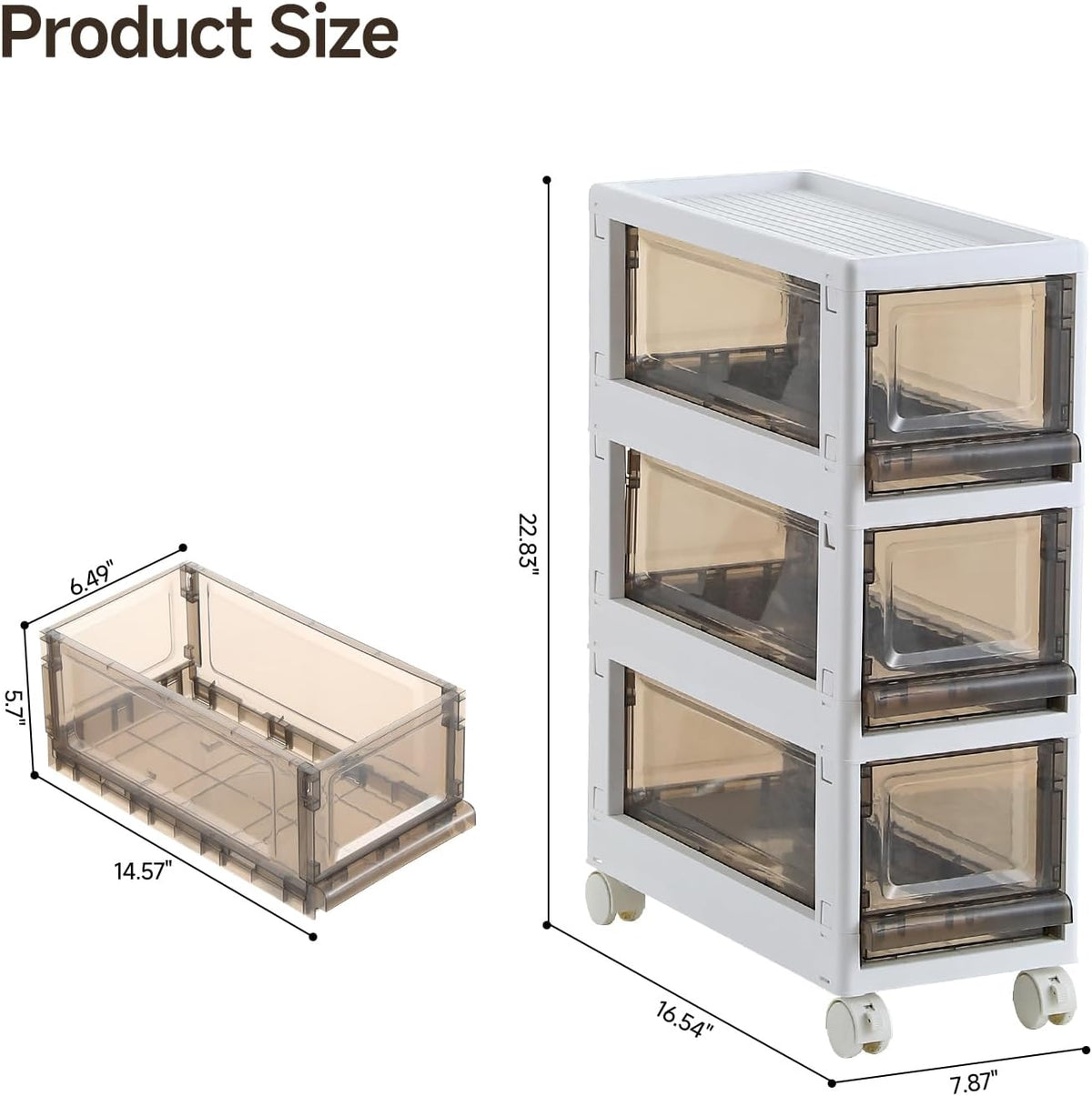 Plastic 3 Drawer Storage Organizer, Narrow Plastic Storage Drawers with Wheel...