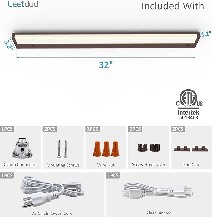 Leetdud LED Under Cabinet Lighting Hardwired or Plug in, 32 Inch 16W, Dimmable - Image 9