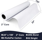 VOISEN Wide Format Paper,6 Rolls Plotter Paper 24 In x 150 Ft, CAD Bond Rolls,20lb,Bond Paper on 2" Core for CAD Printing on Wide Format Ink Jet Printers