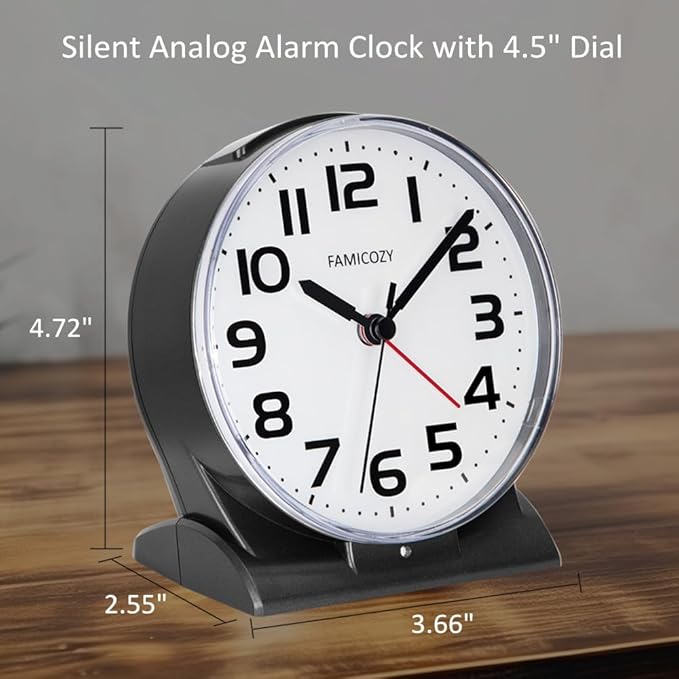 FAMICOZY Automatically Backlighted Alarm Clock, Silent No Ticking - Image 6