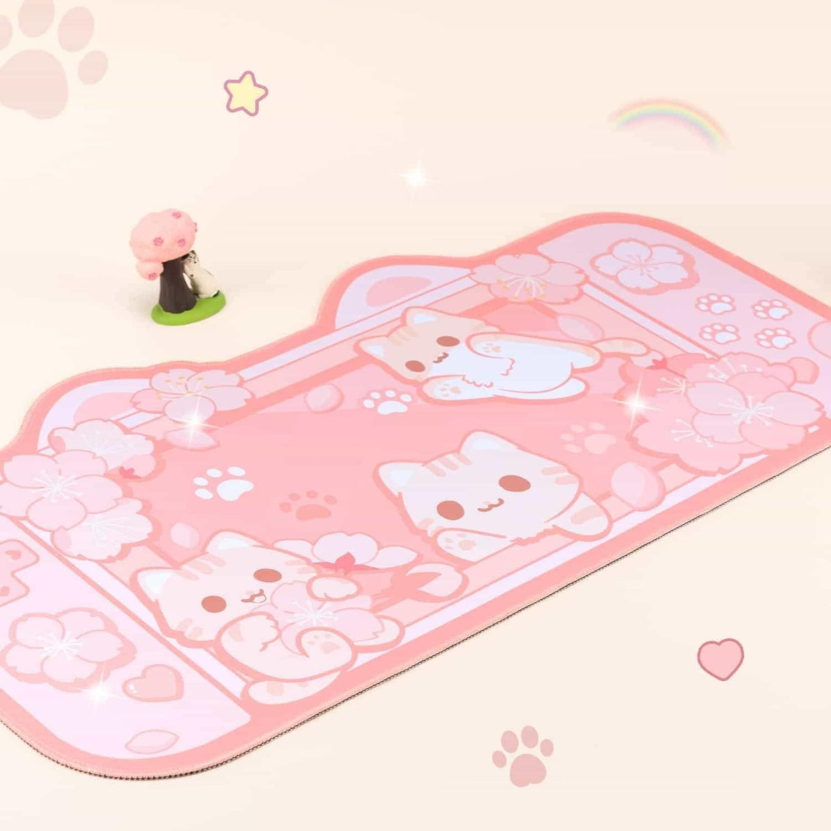 BelugaDesign Sakura Cat Desk Pad | NS Switch Keyboard Laptop Gaming Setup Acc...