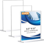 3 Pack Acrylic Sign Holder 8.5 x 11, Double-Sided Clear Sign Holder Plastic by DECOHOBO