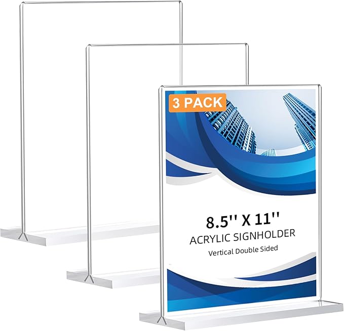 3 Pack Acrylic Sign Holder 8.5 x 11, Double-Sided Clear Sign Holder Plastic by DECOHOBO