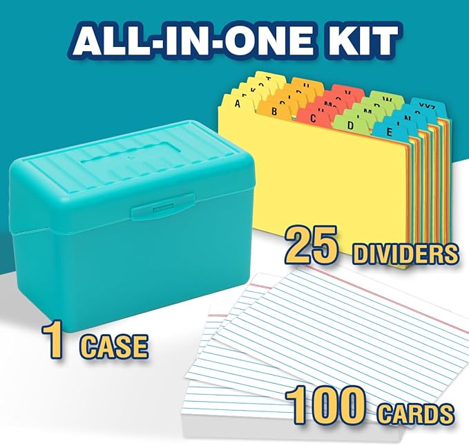 H4D 4x6 Index Card Holder with 100 Heavyweight Ruled Index Cards and 25 Plastic - Image 2