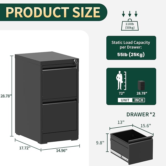 Yukimo 2 Drawer File Cabinet - Image 3