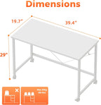 39x20 Inch Computer Desk with Wheels, Small Simple Rolling Desk | Writing Table for Home Office Bedroom Work Study, White