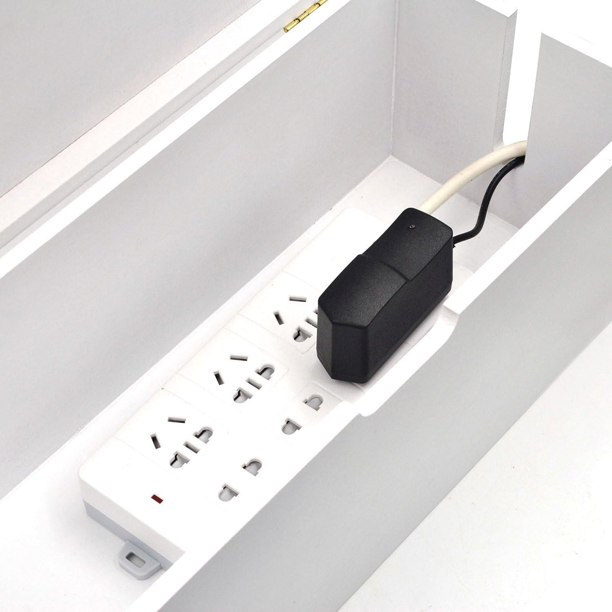 15 Inch Bamboo Large Cable Management Box, White Cord Organizer