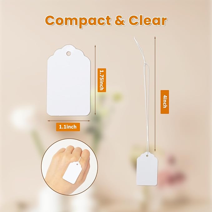 1000 PCS White Price Tags with String Attached, 1.75 x 1.1 Inches, Goefun - Image 2