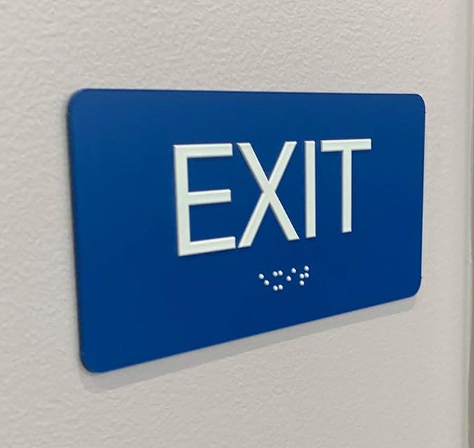 NAP TAGS ADA-compliant Exit Sign. Features raised text and Braille on a blue - Image 3