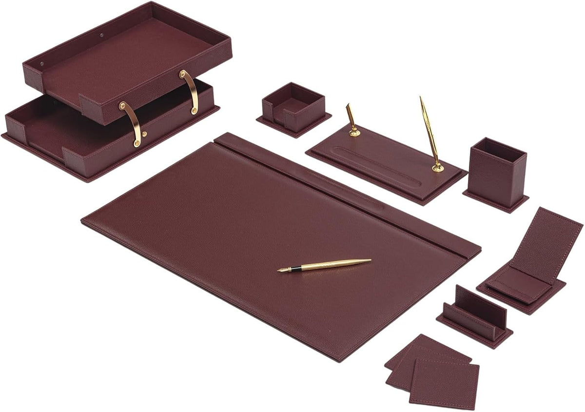 MOOGCO 12-Piece Leather Desk Set — Desk Pad 23.2" x 15.4", Double D...