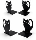 Black Cat Metal Bookends Set of 4 for Shelves, Decorative Book Ends Heavy Duty Non Slip Book Holder for Bookshelf Home Office Desk Decor, Cute Gothic Bookends for Cat Lovers Readers