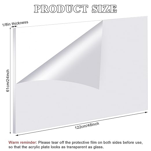 Roowest 2 Pcs 24 x 48 Inch, 1/8 Inch Thick Clear Acrylic Plexiglass Sheets - Image 2