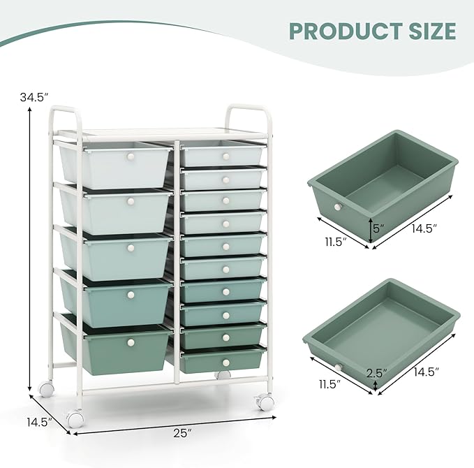 DORTALA 15-Drawer Rolling Storage Cart - Image 3