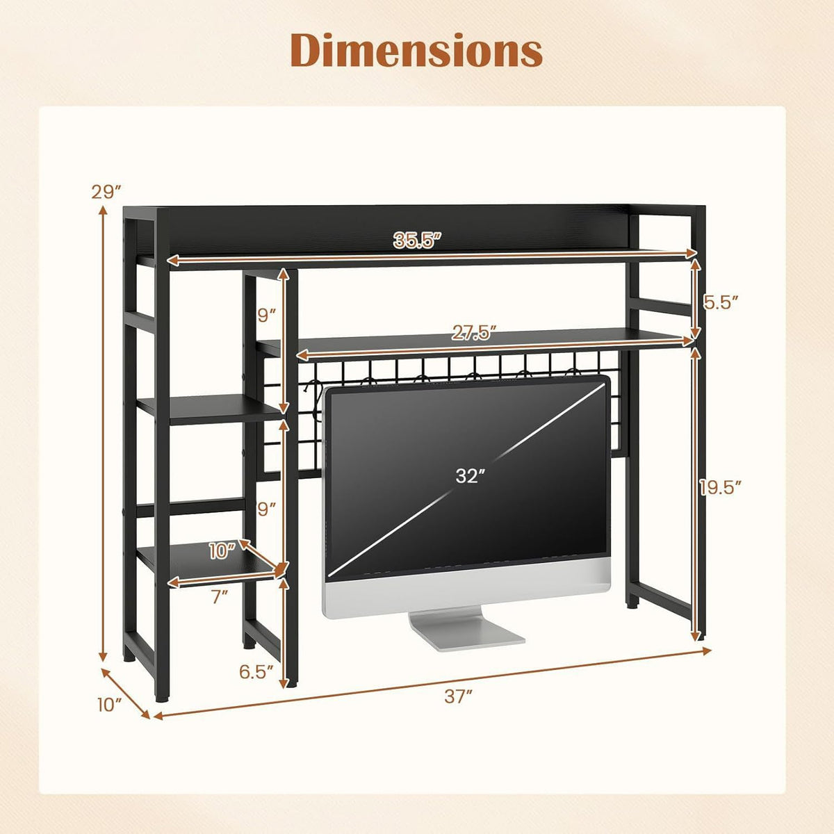 COSTWAY Desktop Bookshelf for Monitors up to 32", Countertop Organizer