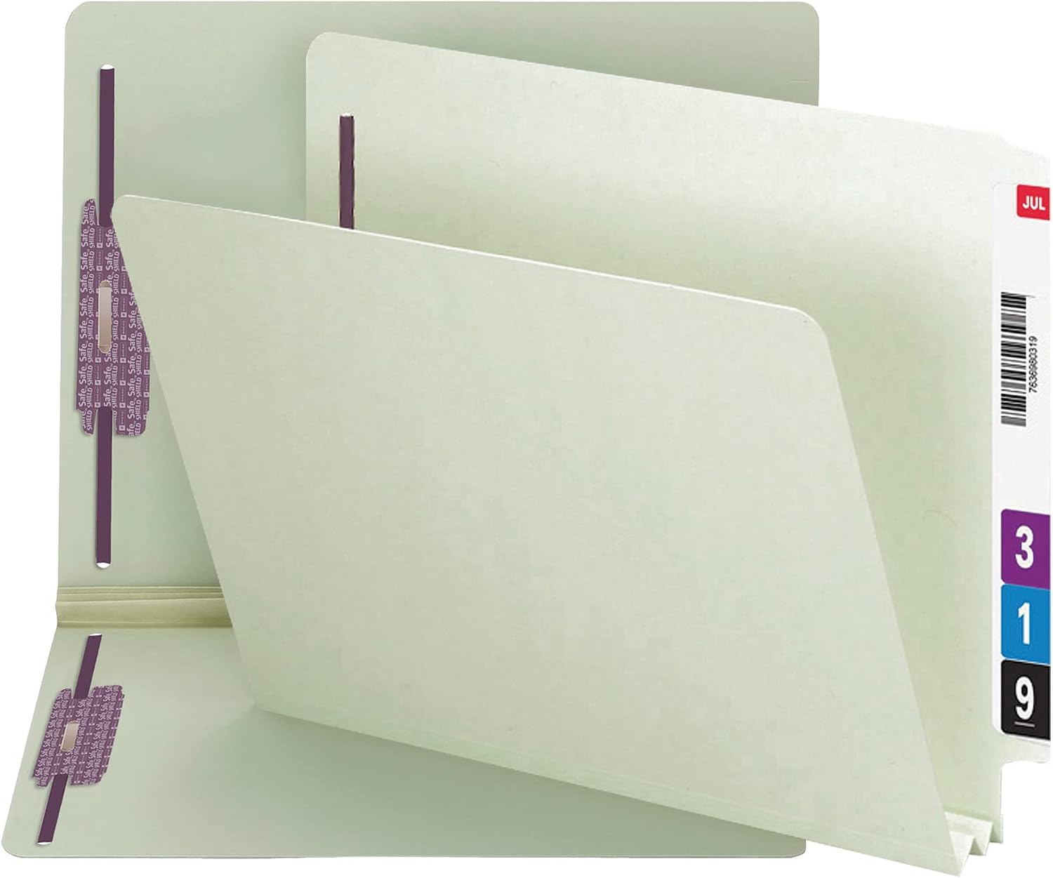 Smead End Tab Pressboard Fastener File Folder with SafeSHIELD, 2 Fasteners, 2" Expansion, Letter Size, Gray, Green, 25 Count, 34715