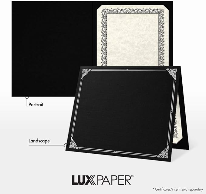 LUXPaper 9.5" x 12" Certificate Holders | Black Linen | Embossed Silver Foil - Image 5