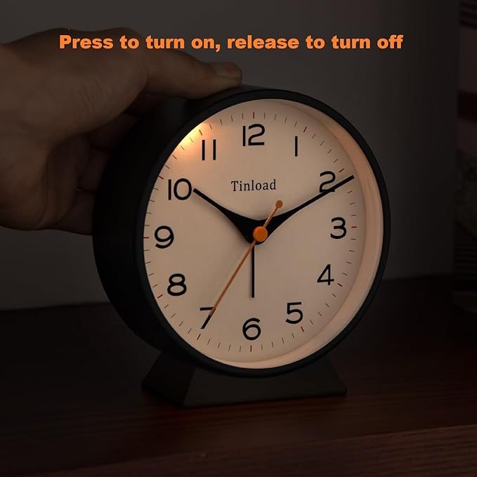 Tinload 4.5" Battery Operated Retro Analog Alarm Clock, Small Silent Bedside - Image 5
