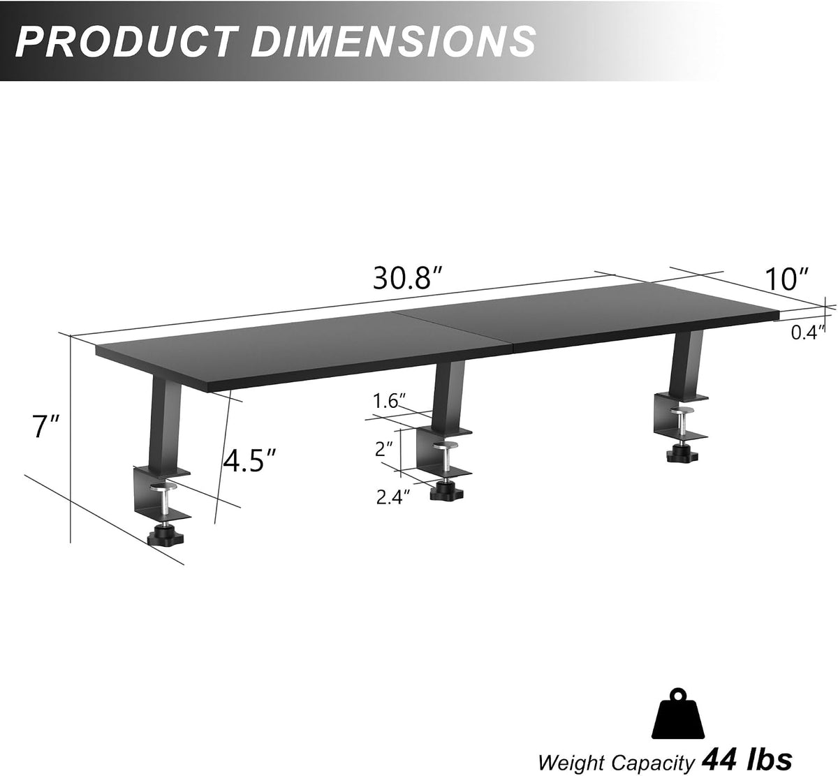30-Inch Desktop Clamp-on Shelf & Monitor Riser, 2-in-1 Reversible Design ...