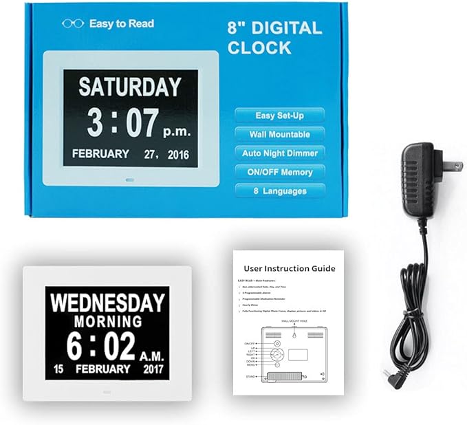 Aowasi 8 Alarms Digital Clock, Extra Large Display Wall Digital Day Calendar - Image 5