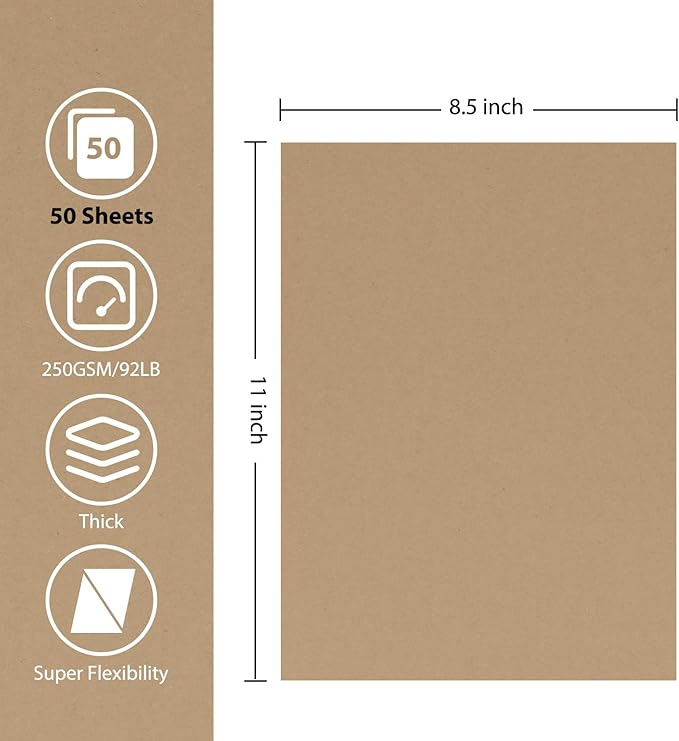 50 Sheets Brown Cardstock Paper, Colored Printer Paper 8.5 x 11, Card Stock - Image 2