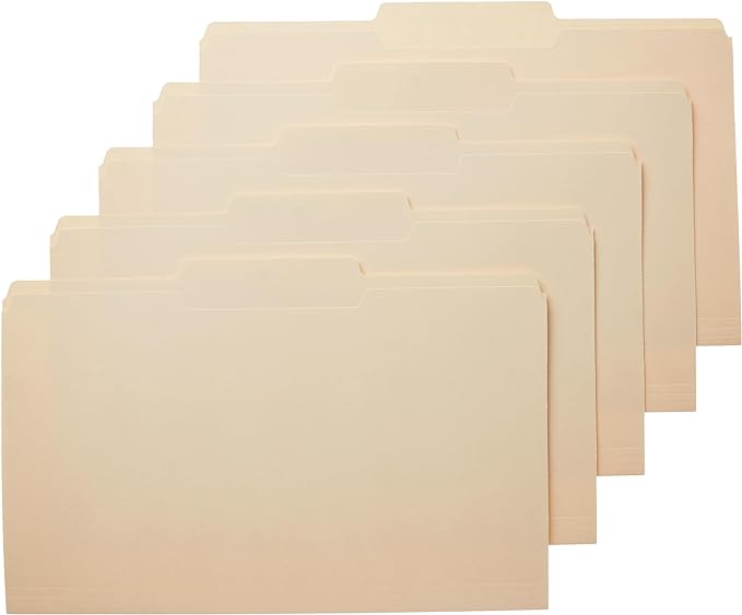 Amazon Basics Sturdy Manila File Folders, 1/3 Tabs in Assorted Positions by AmazonBasics