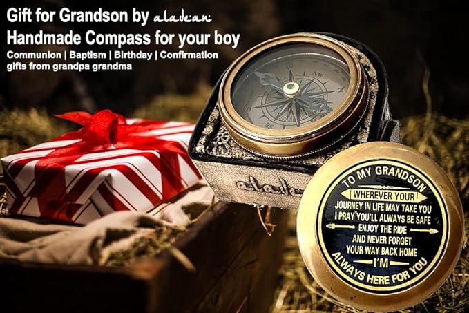 Gift for Grandson Brass Compass Engraved Quote | Memory Present to My Grandson - Image 6