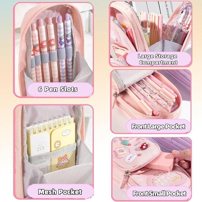 Fiaoudm Large Capacity Kawaii Pink Pencil Case & Pencil Pouch – Cute - Image 2