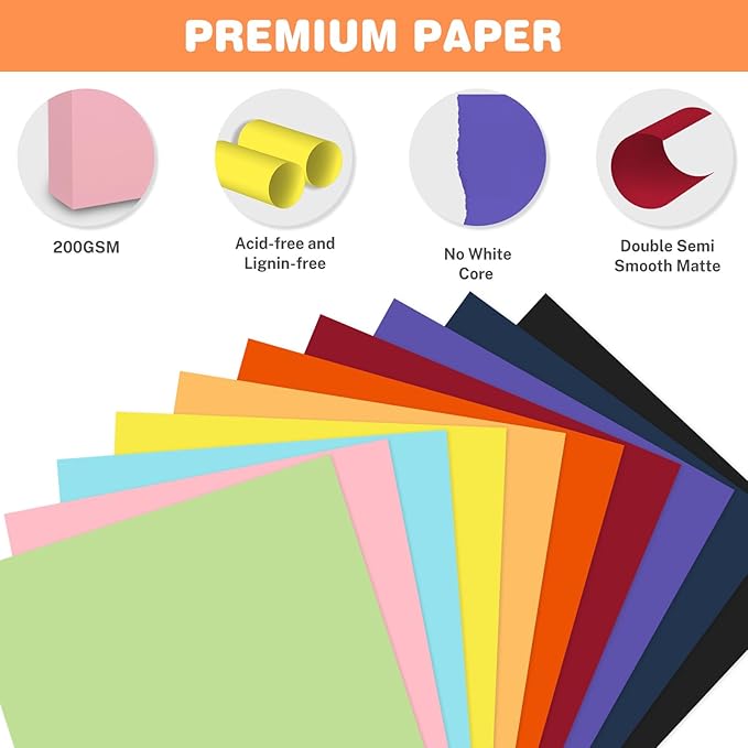 Cardstock 8.5 X 11, 80 Sheets 10 Colors Card Stock, 75lb/ 200gsm Copy Paper - Image 3