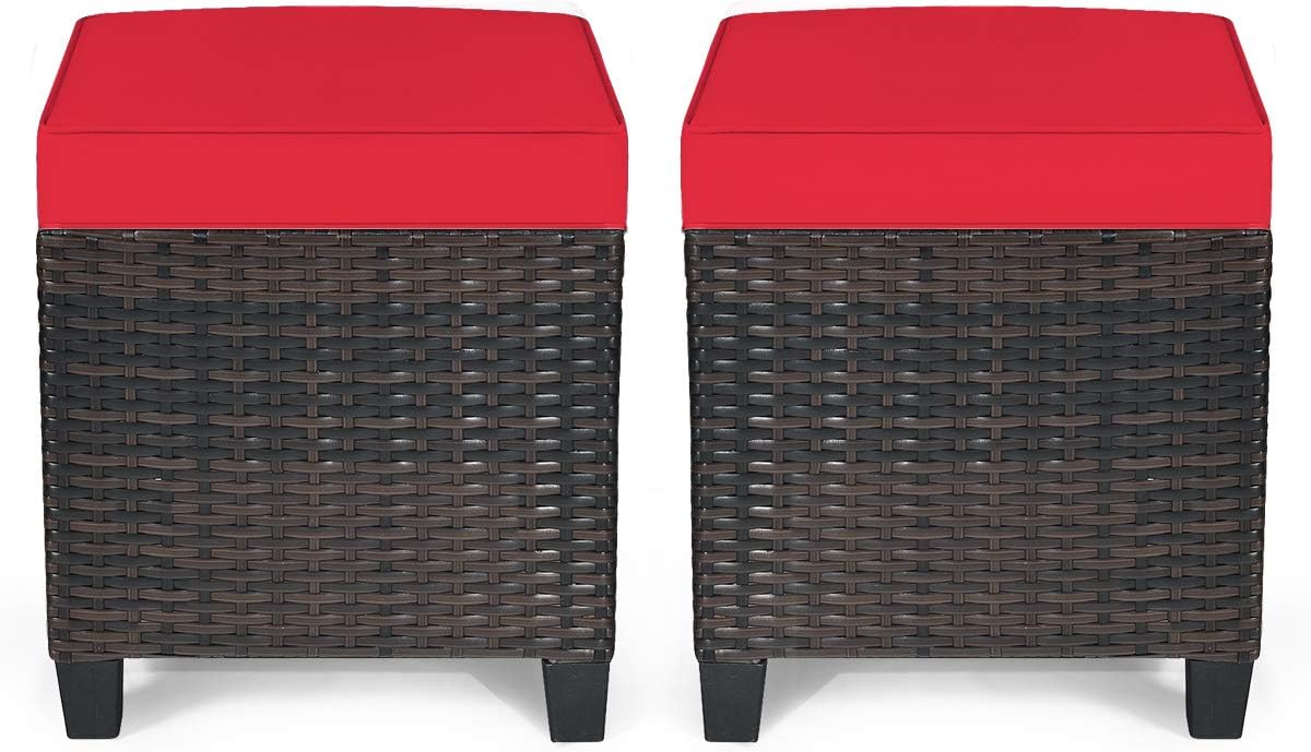 LDAILY Moccha 2 Pieces Patio Outdoor Ottoman, All Weather Rattan Patio Ottoma...