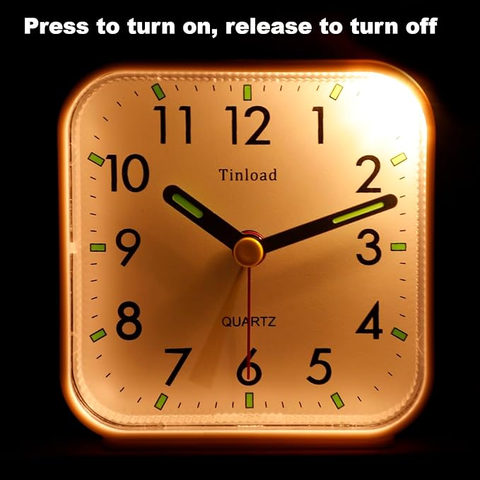 Tinload Small Battery Operated Analog Travel Alarm Clock Silent Non Ticking - Image 6