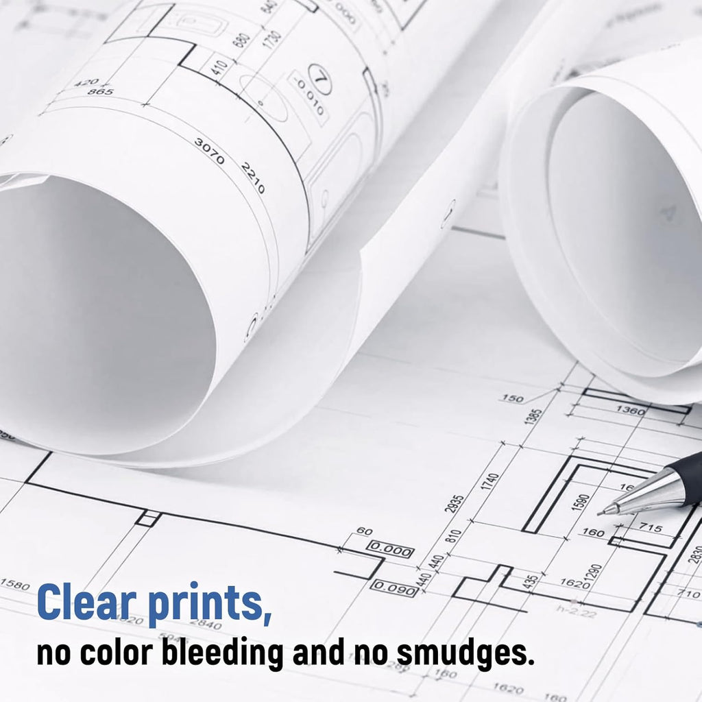 Plotter Paper 24"x 150' Wide Format Blueprint Paper, 4 Rolls, Goefun 20lb CAD Bond Rolls on 2" Core for CAD Printing on Inkjet Printers