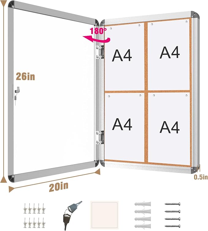 Mifuro 26"x20" Enclosed Bulletin Board, Lockable Weather-Resistant Aluminum - Image 5