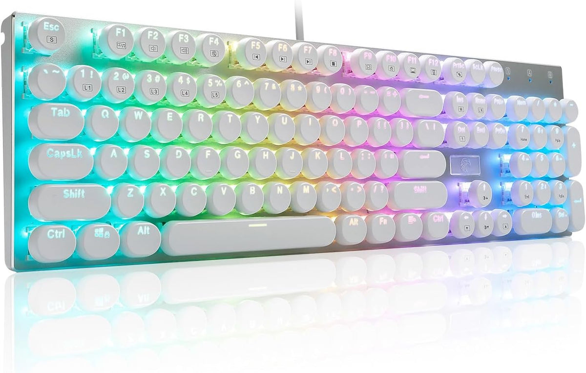 HUO JI E-Yooso Z-88 Wired Typewriter Style Mechanical Keyboard, White