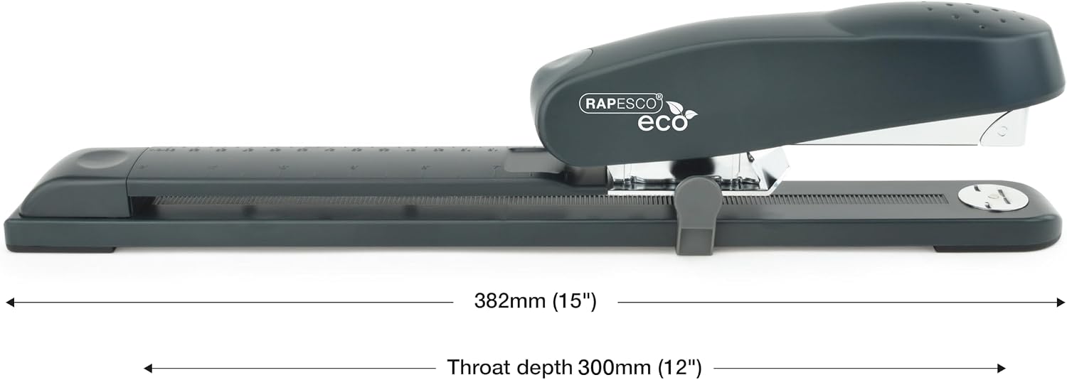 Rapesco 1480 ECO 790 Long Arm Stapler, 50 Sheet Capacity, Charcoal | Heavy-Duty All-Metal Chassis, Includes 2000 Staples, Rotating Anvil for Pinning, Adjustable Paper Guide, for Office