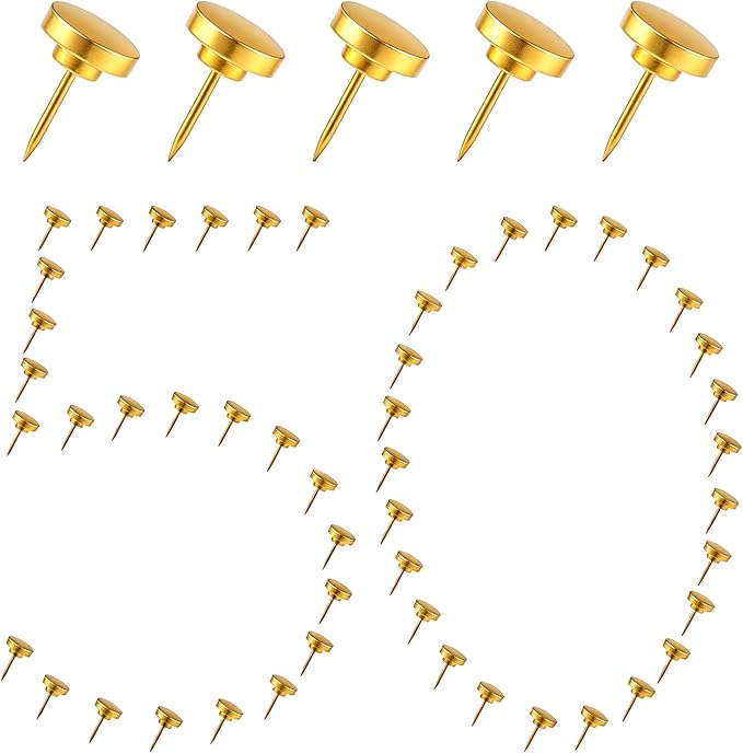 50Pcs Gold Metal Push Pins for Bulletin Board, Flat Thumb Tacks, Heavy Duty by Unknown