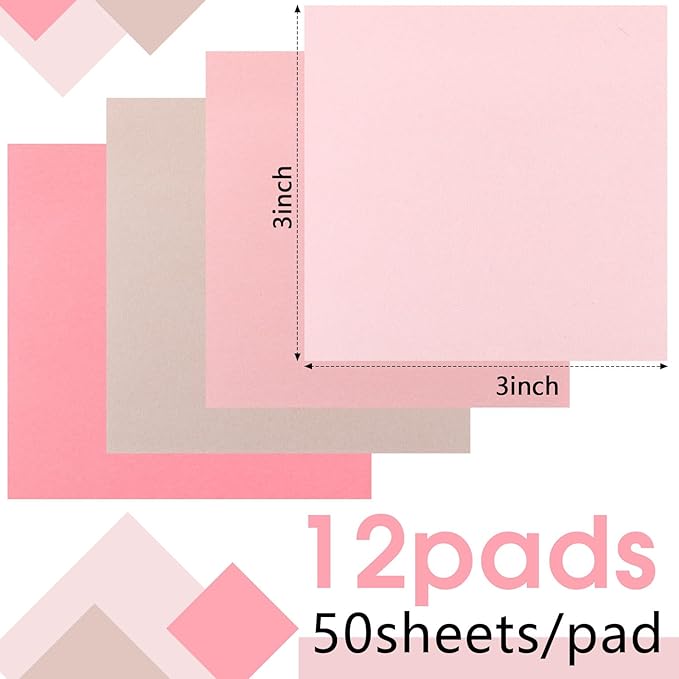 Thenshop 12 Pads Pink Sticky Notes 3''x3'', Self Stick Notes Pads Pink Office - Image 2