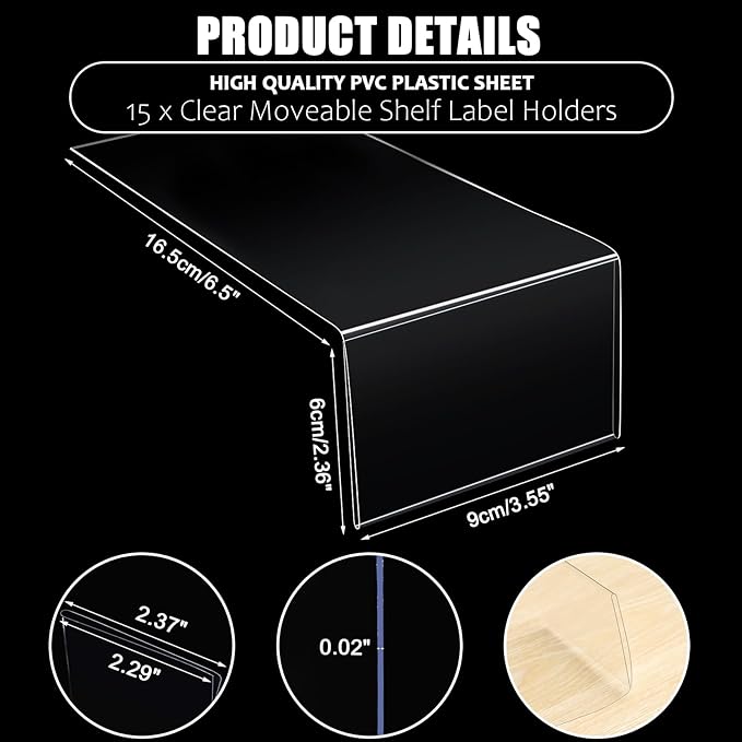 Containlol 15 Pieces Moveable Shelf Label Holders Clear Shelves Tags Moveable - Image 2