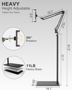 mmcrz Tablet Floor Stand with 11lb Stable Base & Desk Clamp, Adjustable Height - Image 4