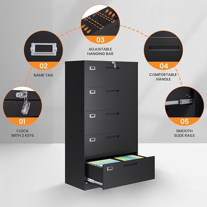 AFAIF 5 Drawer File Cabinets for Home Office, Metal Filing Cabinet - Image 6