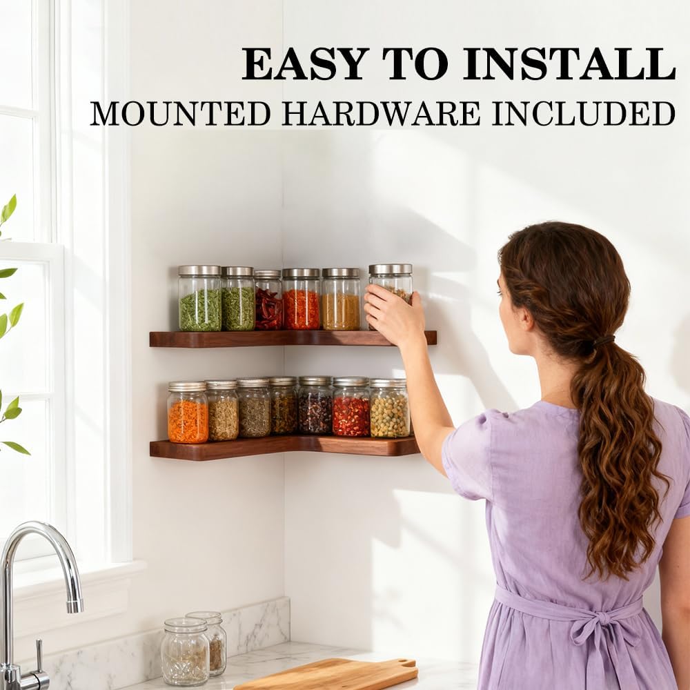floating corner shelves, wall shelf set of 2 showing dimensions