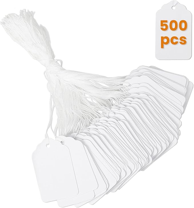 500 PCS White Price Tags with String Attached1.75 x 1.1 Inches, Goefun Blank by Goefun