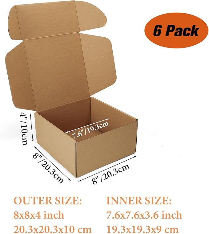 PHAREGE 8x8x4 inch Gift Shipping Boxes 6 Pack Brown, Tab Lock Tuck Top Mailing - Image 2