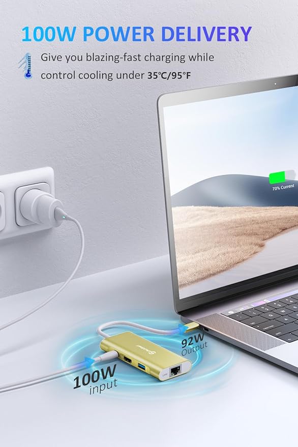 UtechSmart USB C Hub, USB C Ethernet Multiport Adapter, 6 in 1 USB C to HDMI - Image 6